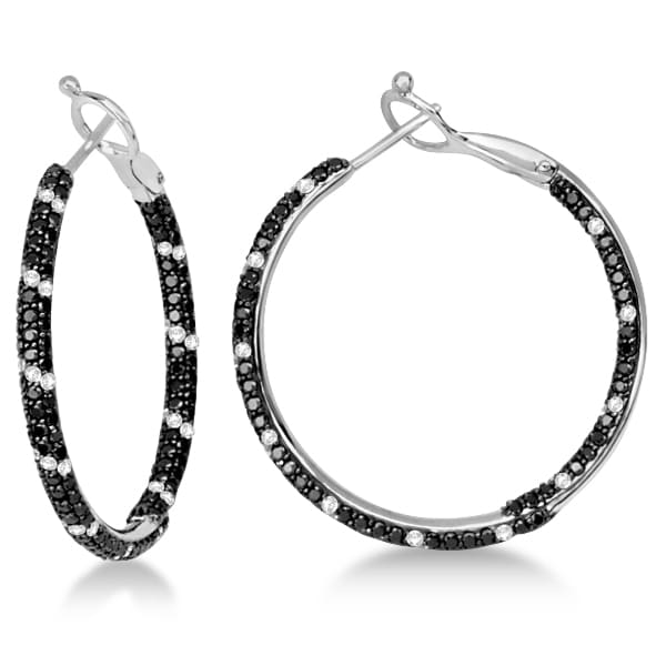 Black & White Diamond Double Sided Hoop Earrings 14K W. Gold 2.00ctw
