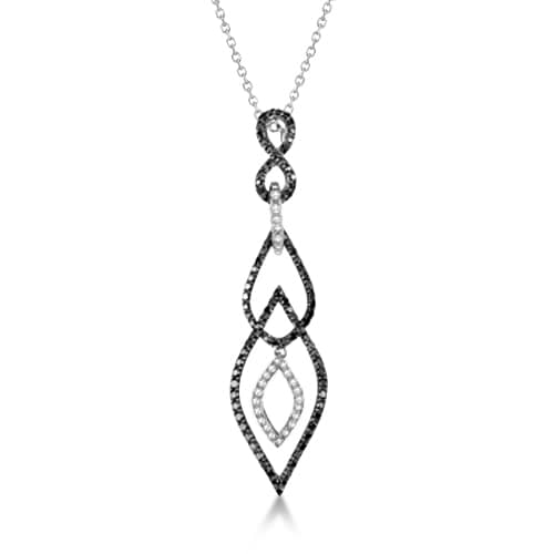 Fancy Black and White Diamond Pendant Necklace 14K White Gold 0.75ctw