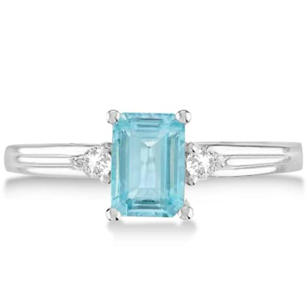 Emerald Cut Aquamarine & Diamond Engagement Ring 14k White Gold 1.01ct