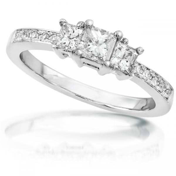 3-Stone Princess Cut Diamond Promise Ring 14k White Gold 1.05ct