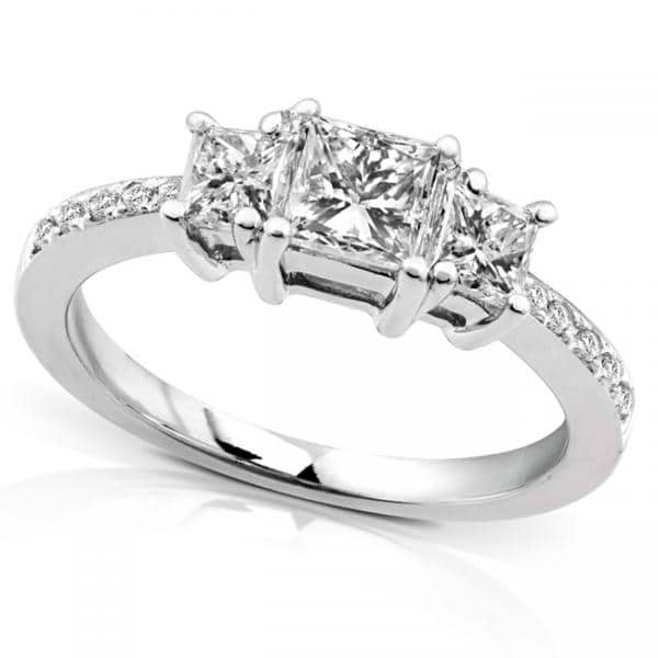 3-Stone Princess Cut Diamond Promise Ring 14k White Gold 0.55ct