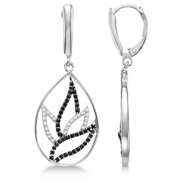 Spinel & Diamond Flower Leaf Dangle Earrings Sterling Silver 0.67ctw
