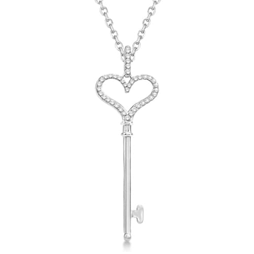 Diamond Heart Key Necklace in Sterling Silver (0.25ct)