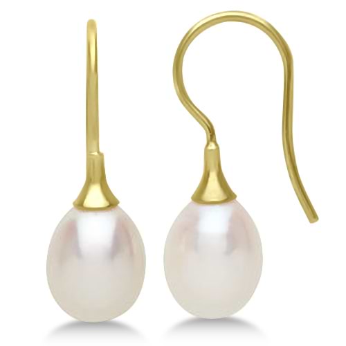 Freshwater Cultured Pearl Drop Earrings in 14K Yellow Gold (8-8.5mm)