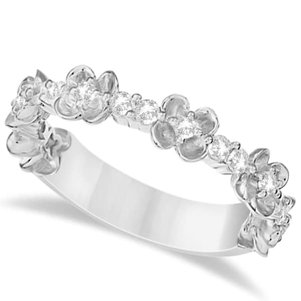 Flower Shape Diamond Anniversary Ring Wedding Band 14k W. Gold 0.38ct