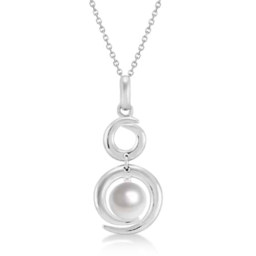 Cultured Freshwater Pearl Double Circle Pendant Sterling Silver