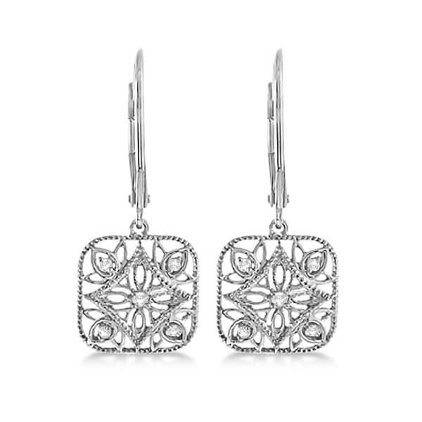 Antique Square Diamond Drop Earrings in 14k White Gold (0.10ct)