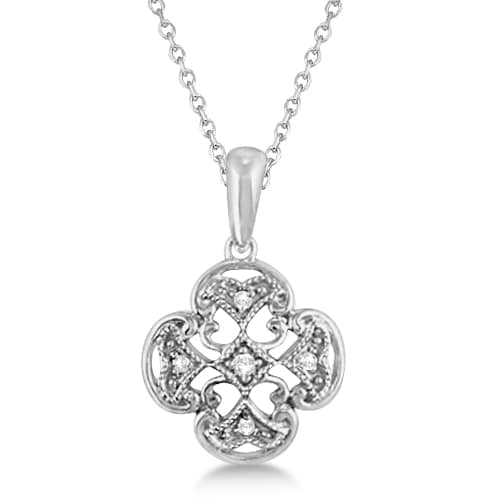 Four Leaf Diamond Clover Pendant Necklace Sterling Silver (0.03ct)