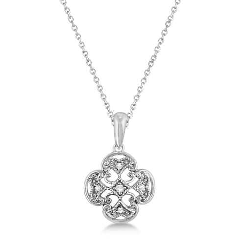 Four Leaf Diamond Clover Pendant Necklace Sterling Silver 0.03ct - RE133