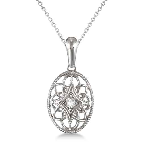 Vintage Style Oval Diamond Pendant Necklace Sterling Silver (0.03ct)
