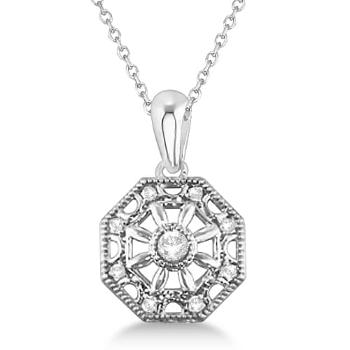 Designer Vintage Diamond Pendant Necklace Sterling Silver (0.04ct)