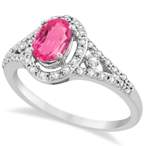 Halo Diamond and Pink Tourmaline Ring 14K White Gold (1.25ct)