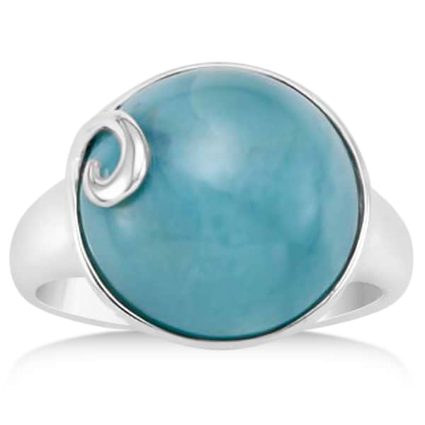 Round Larimar Gemstone Ring with Swirl Design Sterling Silver - RE866