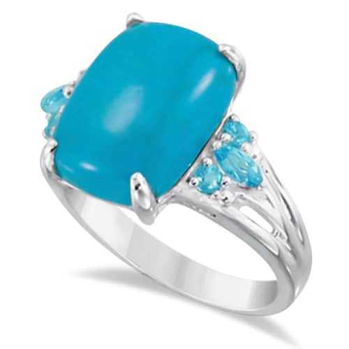 Genuine Turquoise Ring with Blue Topaz Accent Sterling Silver 7.55ctw