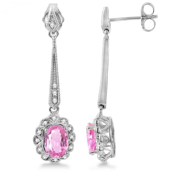 Antique Style Dangle Diamond and Pink Tourmaline Earrings (1.13ct)
