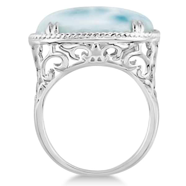 Oval Cabochon Cut Larimar Gemstone Cocktail Ring in Sterling Silver