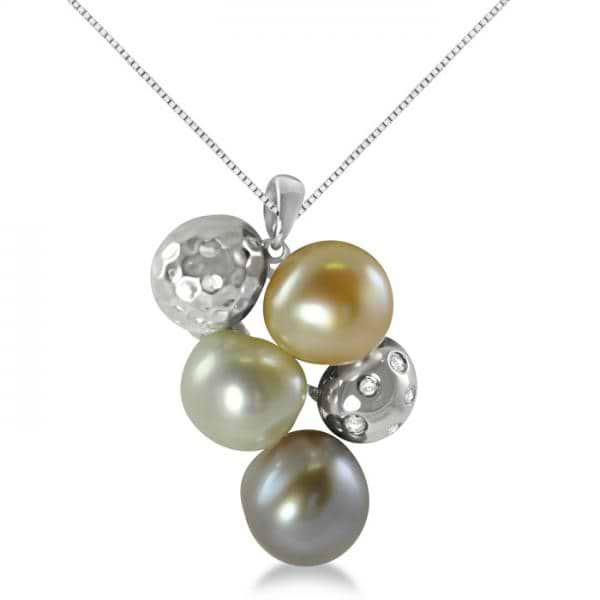 White Topaz & Freshwater Cultured Pearl Pendant Sterling Silver 9-10mm