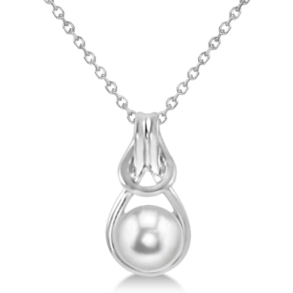 Cultured Freshwater Pearl Love Knot Necklace Sterling Silver 9-9.5mm