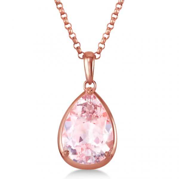 Pear Solitaire Morganite Pendant Necklace 14K Rose Gold (5.00tct)