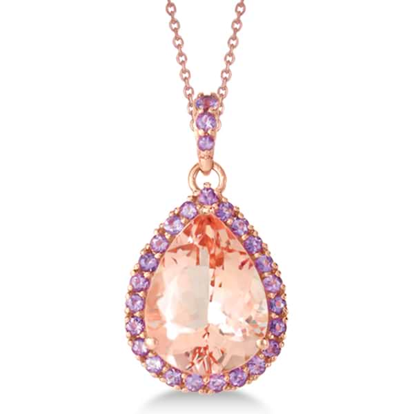 Amethyst and Morganite Pendant Necklace 14k Rose Gold (8.33ct)