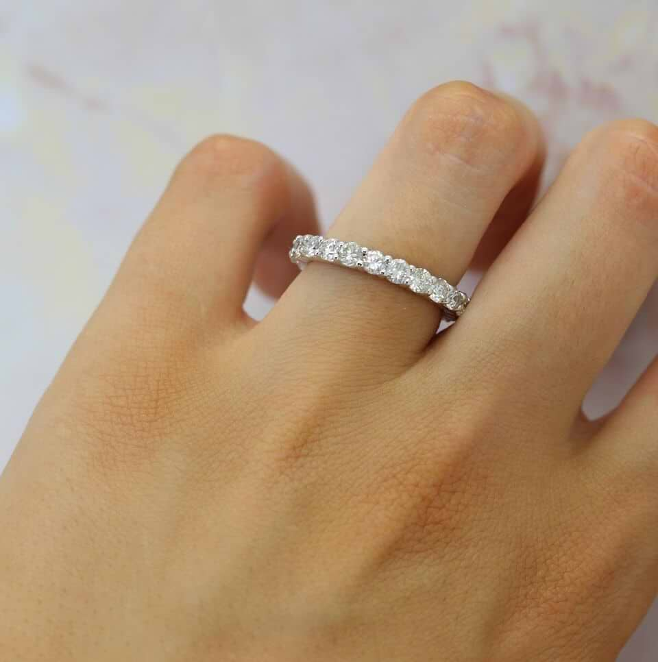 Round Moissanite Eternity Ring Anniversary Band 14K White Gold 3.00ctw