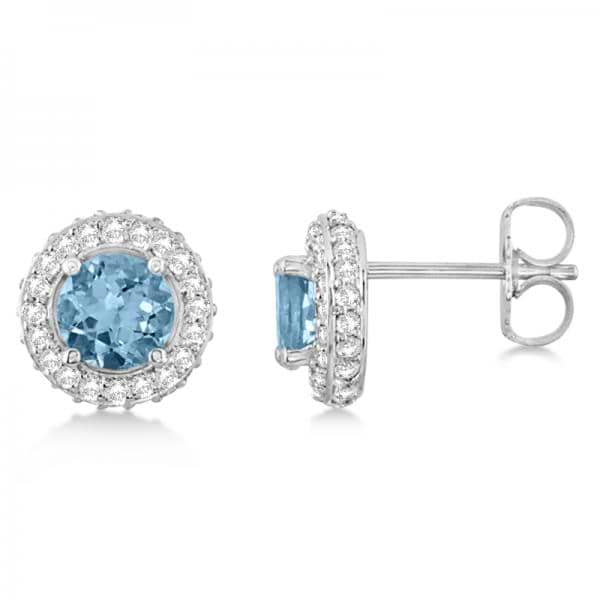 Diamond Accented Aquamarine Stud Earrings in 14k White Gold (0.83ct)