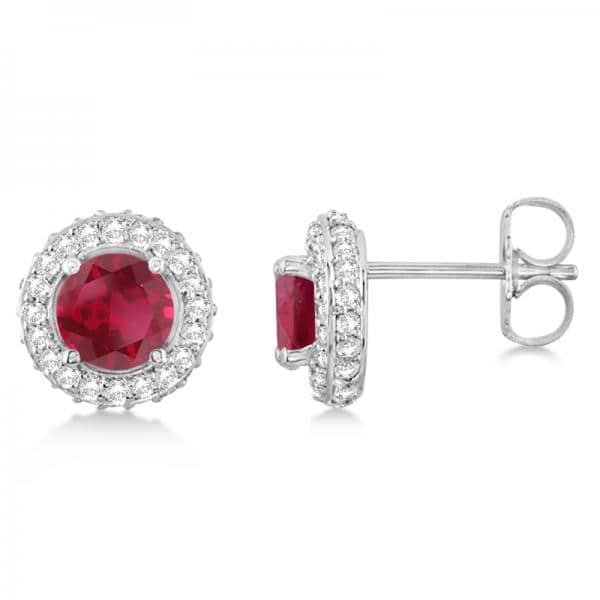 Diamond Accented Ruby Stud Earrings in 14k White Gold (1.03ct)