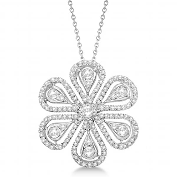 Diamond Flower Pendant Necklace 14k White Gold (1.04ct)