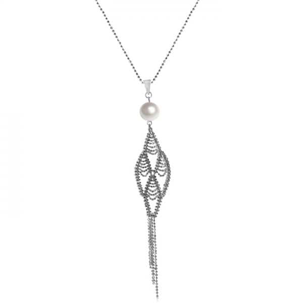 Freshwater Pearl Drop Lace Pendant Necklace Sterling Silver 8-8.5mm