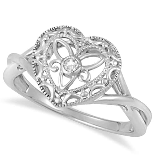 Ladies Diamond Heart Shaped Promise Ring Sterling Silver .025ctw
