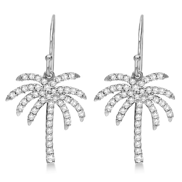 Dangle Diamond Palm Tree Earrings 14K White Gold (0.50ct)