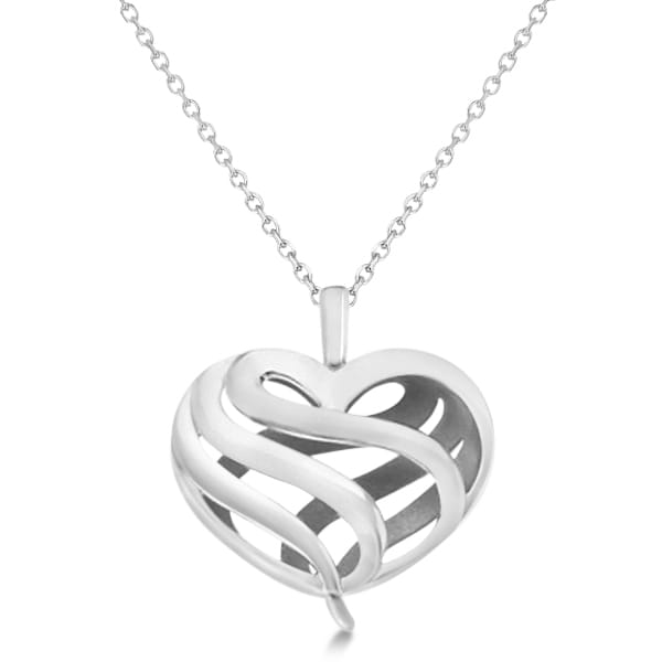 Swril Heart Fashion Pendant Necklace in 14k White Gold