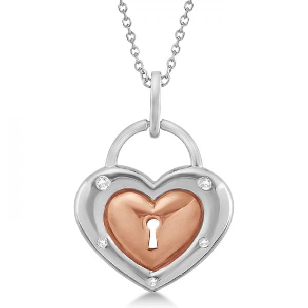 Diamond Heart Lock Necklace Rose Gold over Sterling Silver (0.05ct)
