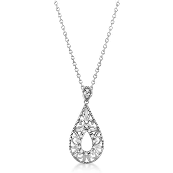 Diamond Teardrop Design Pendant Necklace .925 Sterling Silver 0.10ct
