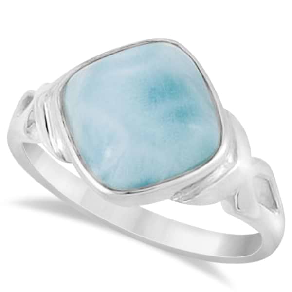 Ladies Square Shaped Larimar Gemstone Cocktail Ring in Sterling Silver