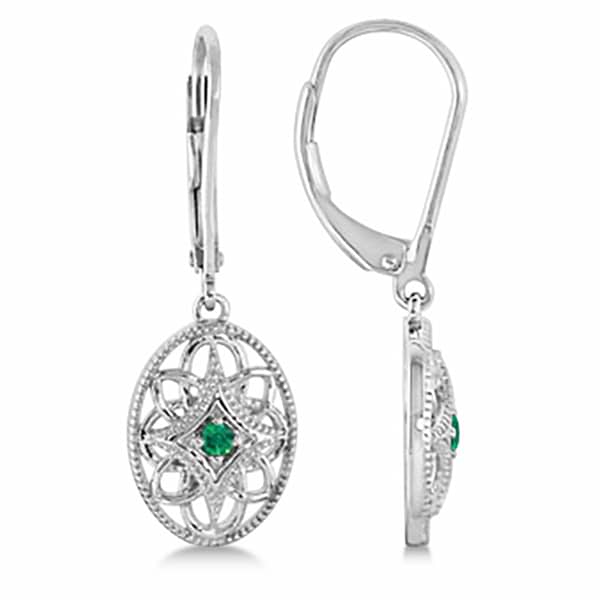 Leverback Vintage Emerald Earrings in Sterling Silver (0.06ct) - RE213