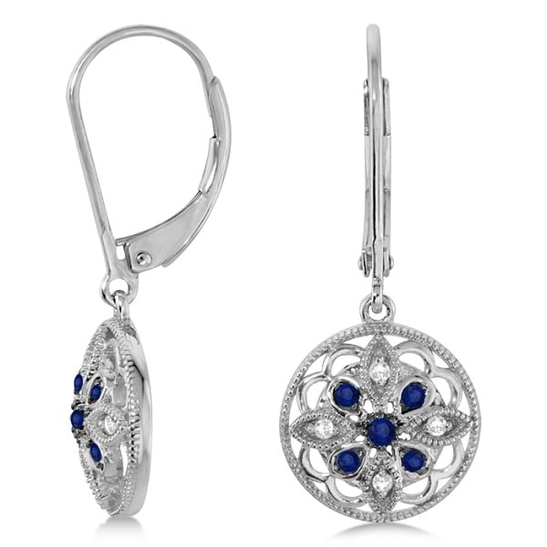 Diamond and Sapphire Earrings Flower Design Sterling Silver (0.19ct)