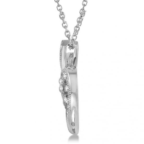 Diamond Fleur De Lis Heart Pendant Necklace Sterling Silver 0.10ct