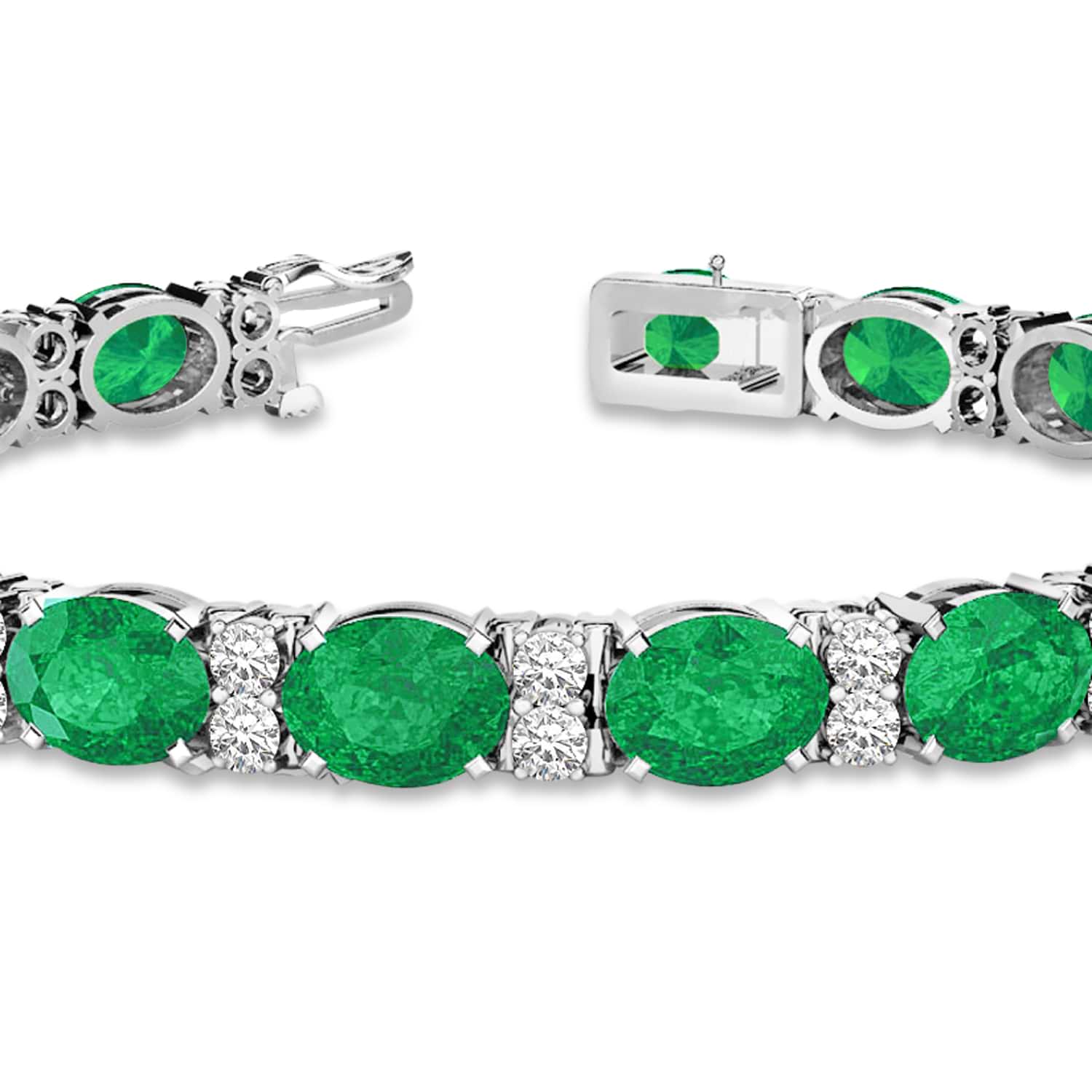 Diamond & Oval Cut Emerald Tennis Bracelet 14k White Gold (13.62ctw)