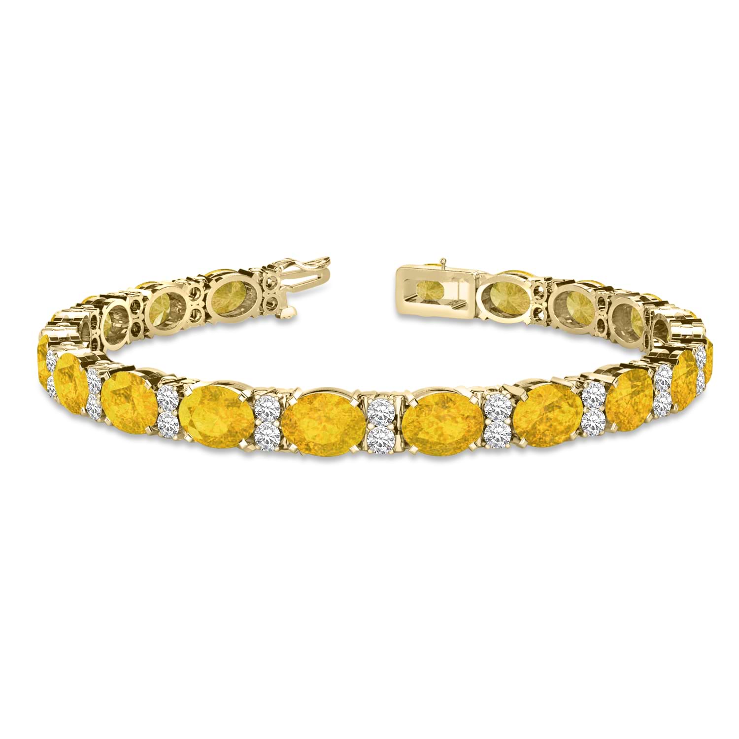 Diamond & Oval Cut Yellow Sapphire Tennis Bracelet 14k Yellow Gold (13.62ct)