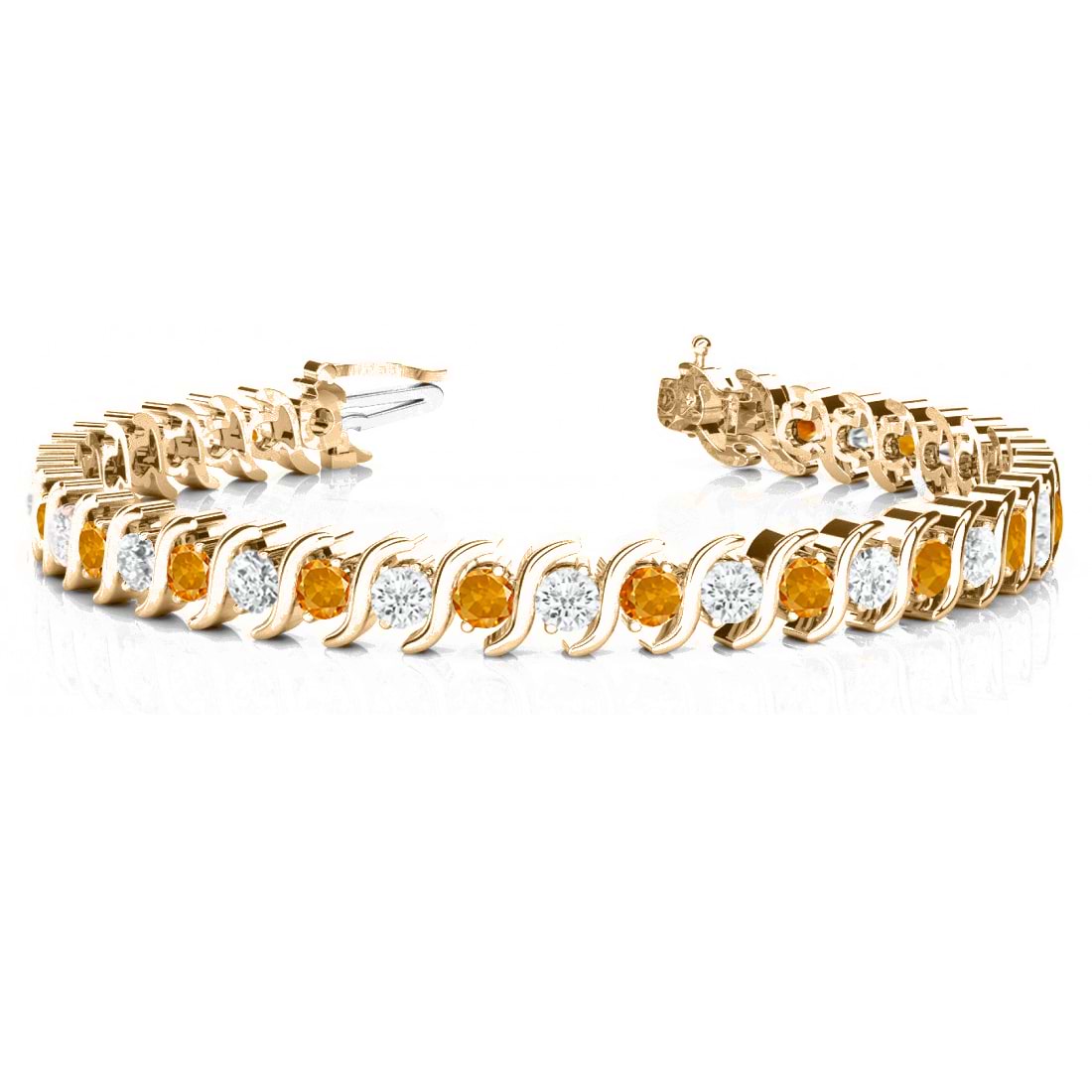 Citrine & Diamond Tennis S Link Bracelet 14k Rose Gold (4.00ct)