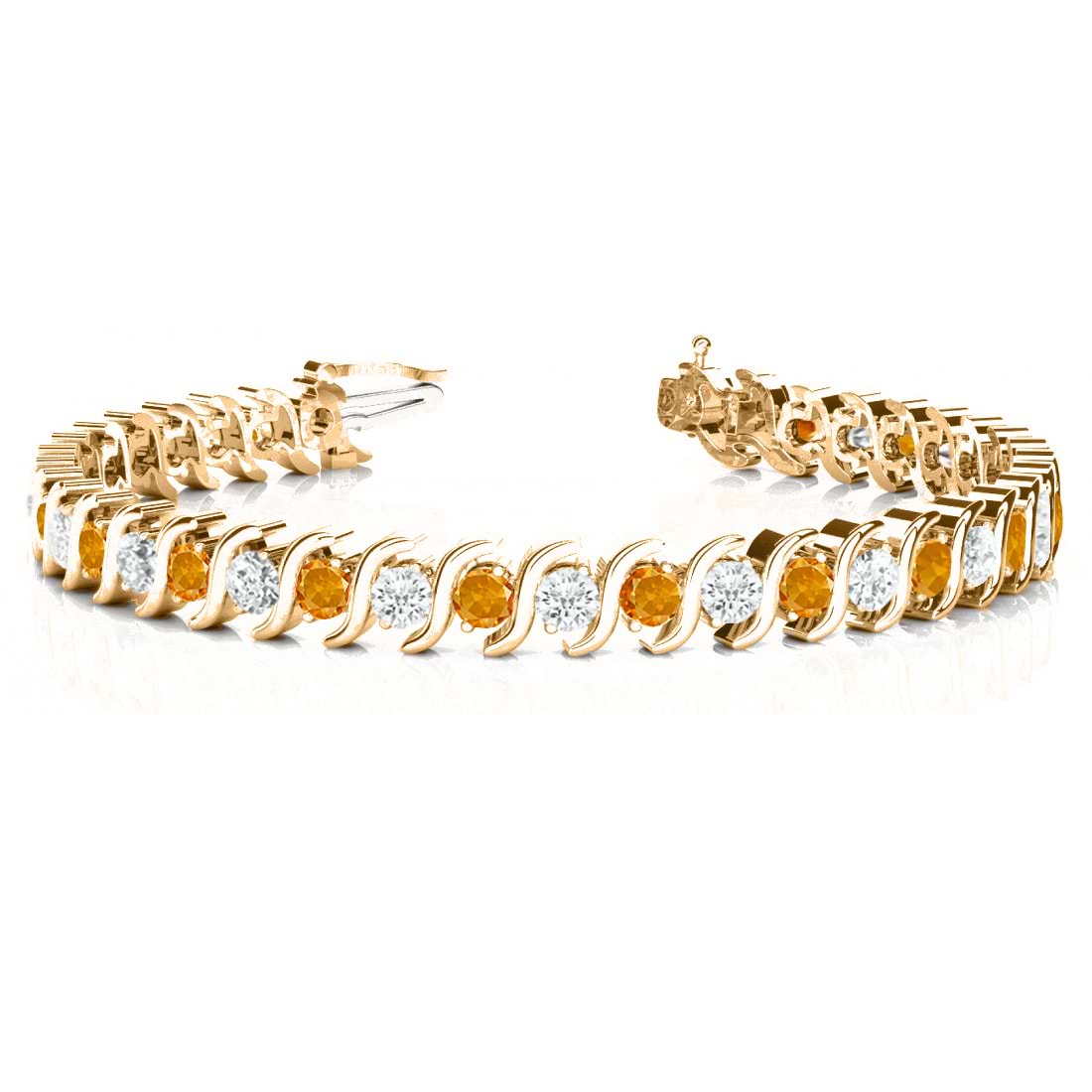 Citrine & Diamond Tennis S Link Bracelet 14k Yellow Gold (4.00ct)