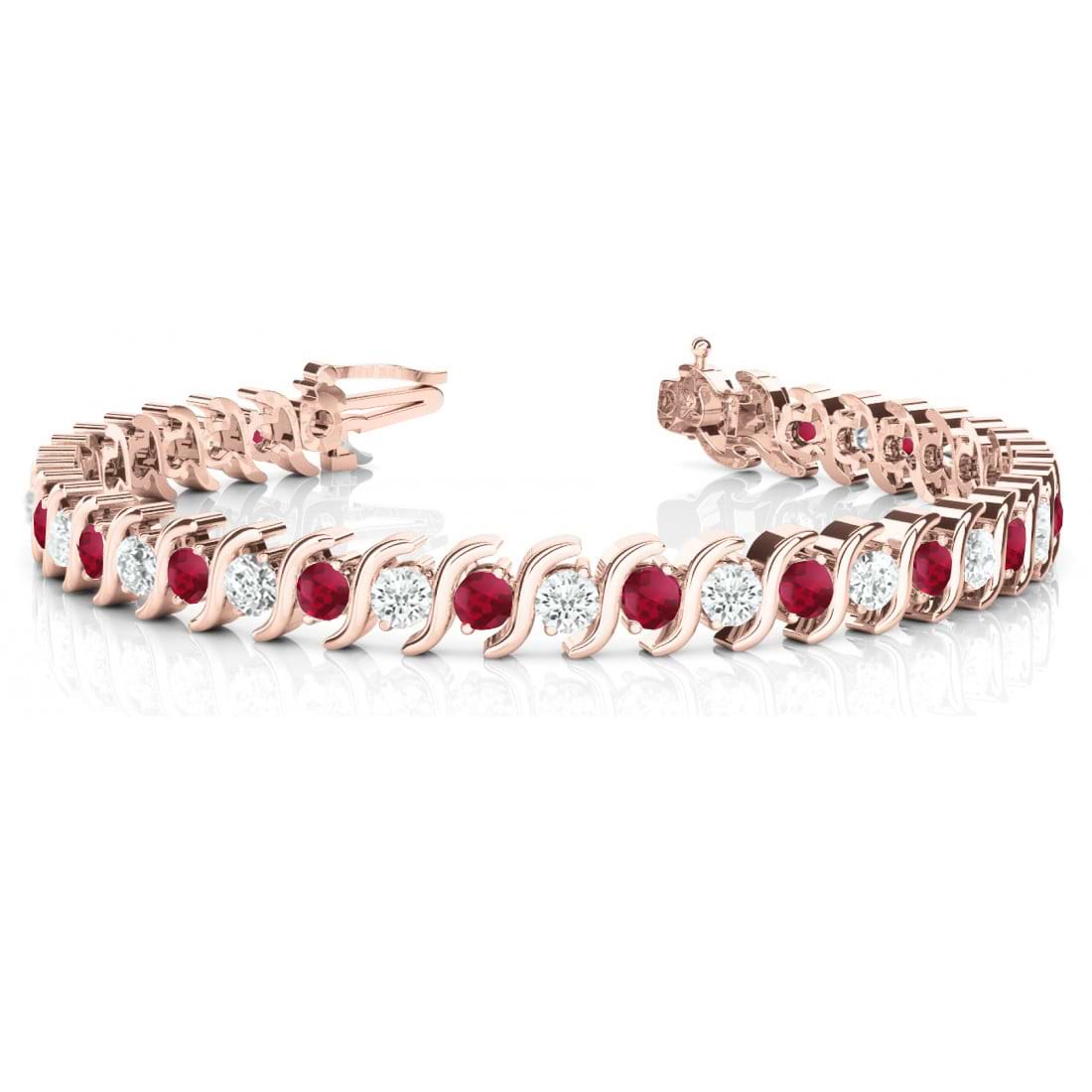 Ruby & Diamond Tennis S Link Bracelet 14k Rose Gold (4.00ct)