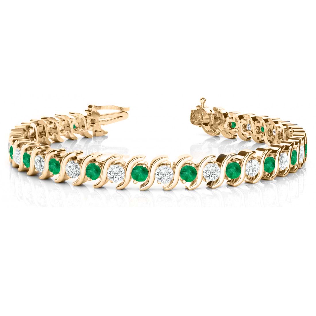 Emerald & Diamond Tennis S Link Bracelet 18k Yellow Gold (6.00ct)