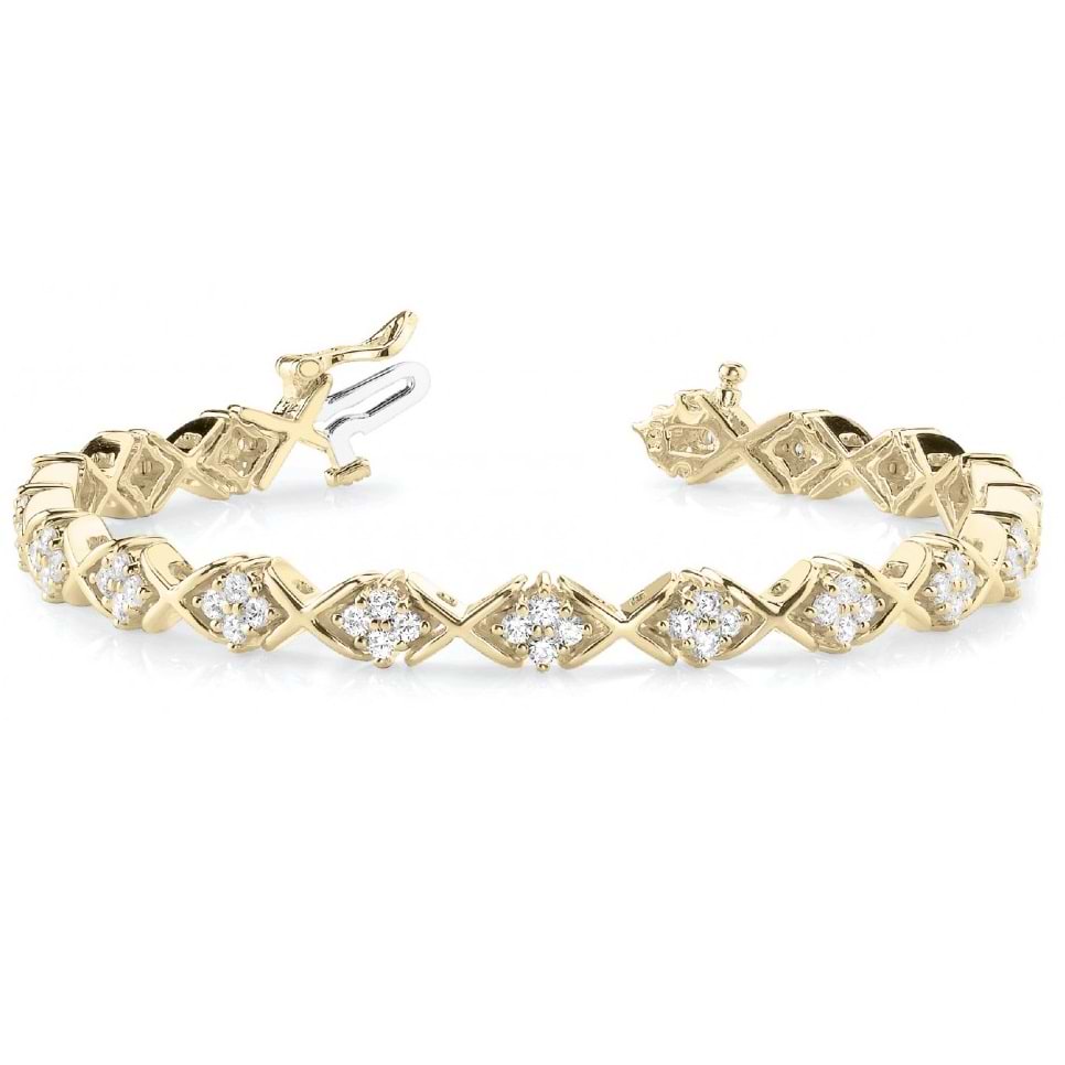 Diamond Twisted Cluster Link Bracelet 14k Yellow Gold (2.16ct)