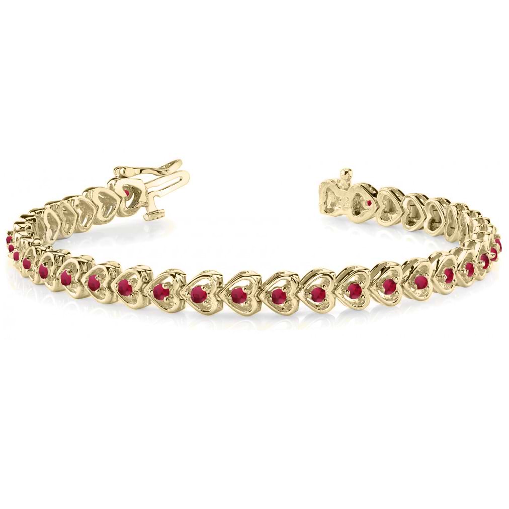 Ruby Tennis Heart Link Bracelet 14k Yellow Gold (2.00ct)