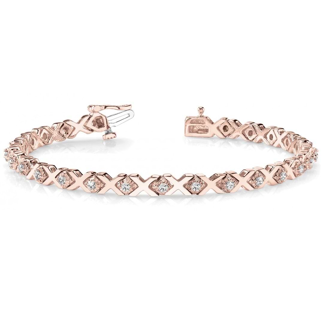 Diamond XOXO Chained Line Bracelet 14k Rose Gold (0.91ct)