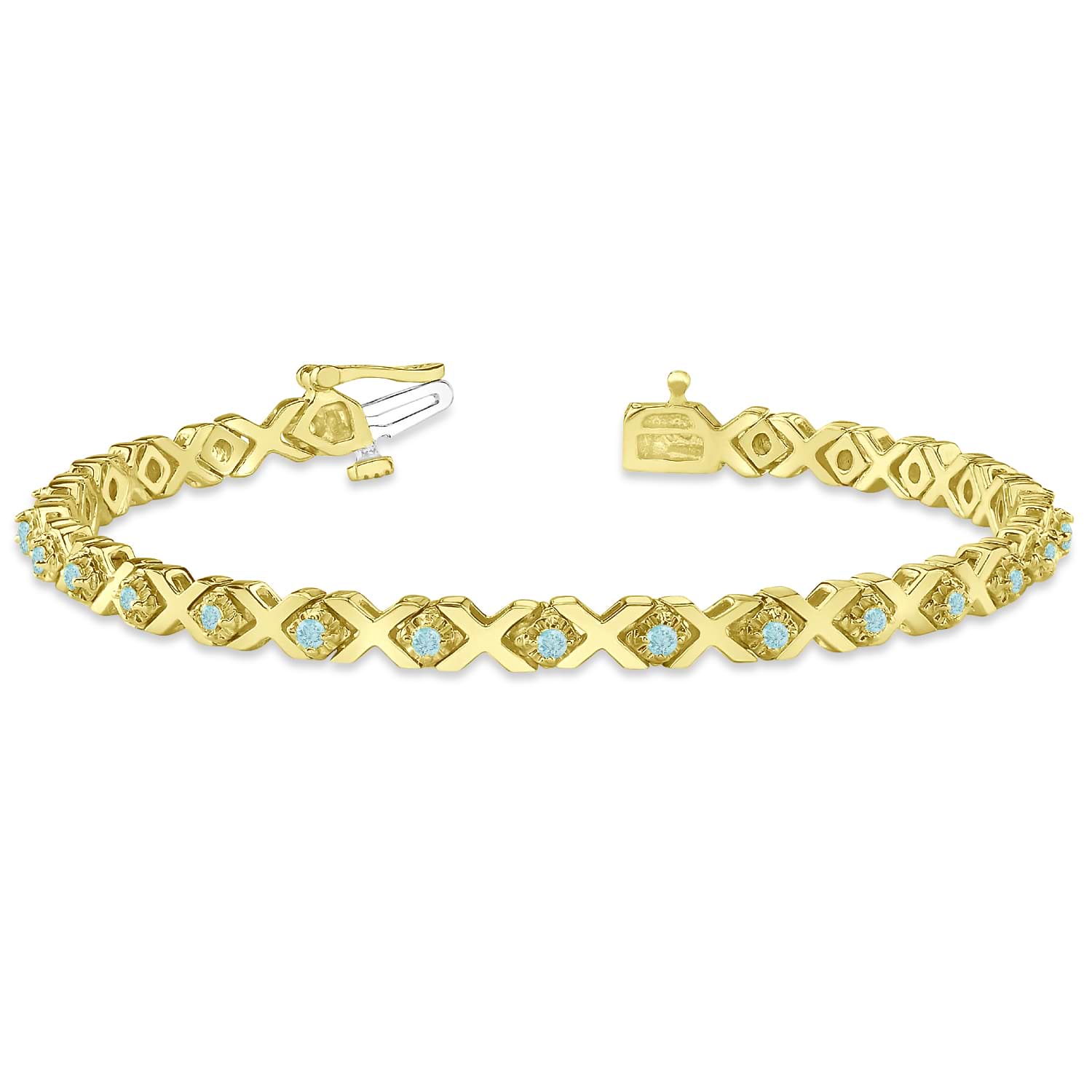 Aquamarine XOXO Chained Line Bracelet 14k Yellow Gold (1.50ct)