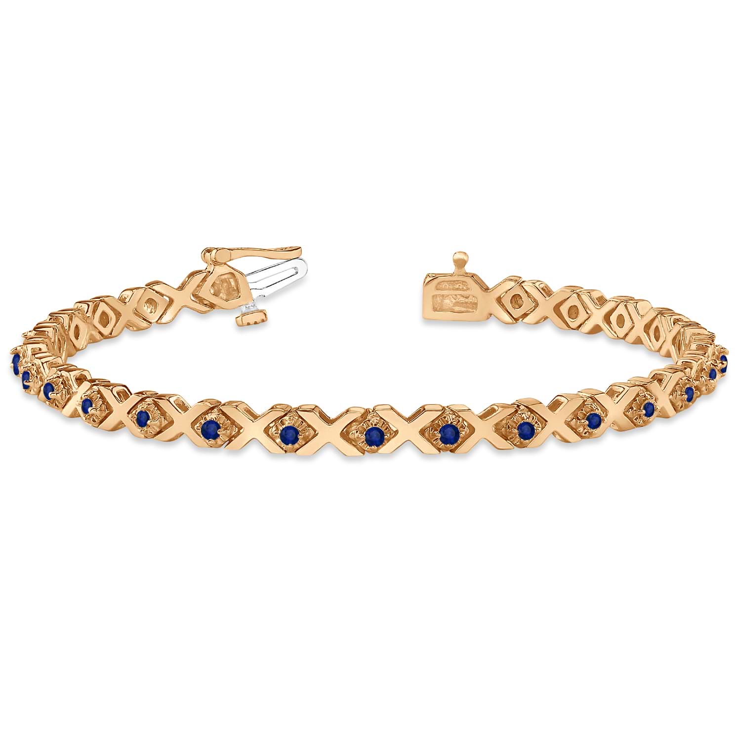 Blue Sapphire XOXO Chained Line Bracelet 14k Rose Gold (1.50ct)