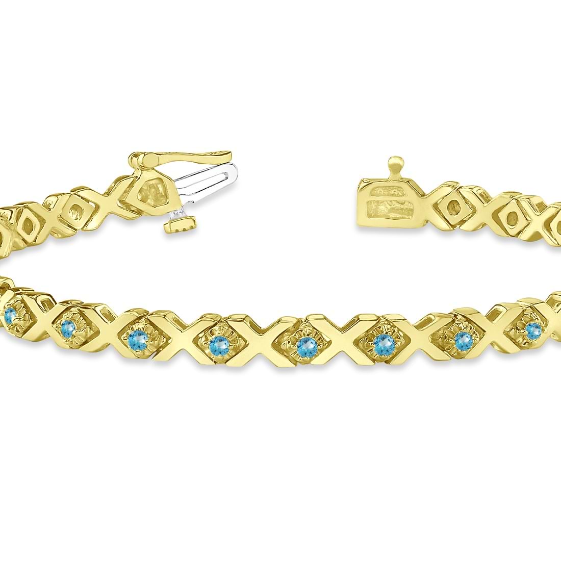Blue Topaz XOXO Chained Line Bracelet 14k Yellow Gold (1.50ct)